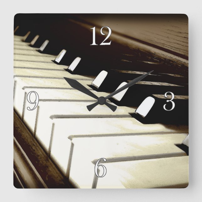 Piano Nycklar Music Älskare Wall Clock Fyrkantig Klocka (Framsida)