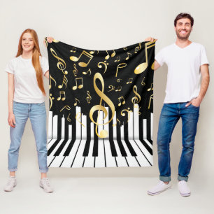 Piano nycklar Music Note svart guld Fleecefilt
