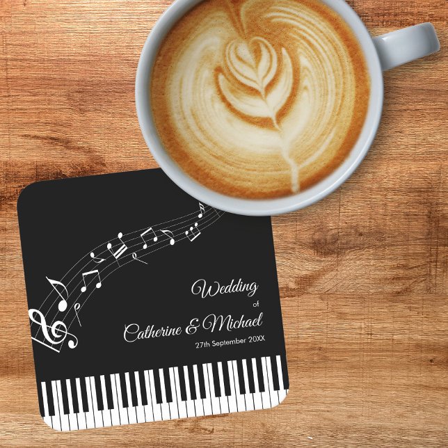 Piano Nycklar Musik noter Black & White Bröllop Underlägg Papper Kvadrat (Skapare uppladdad)