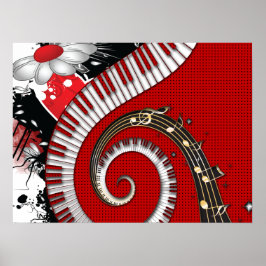 Piano Nycklar Musik noter Grunge Blommigt Swirls Poster