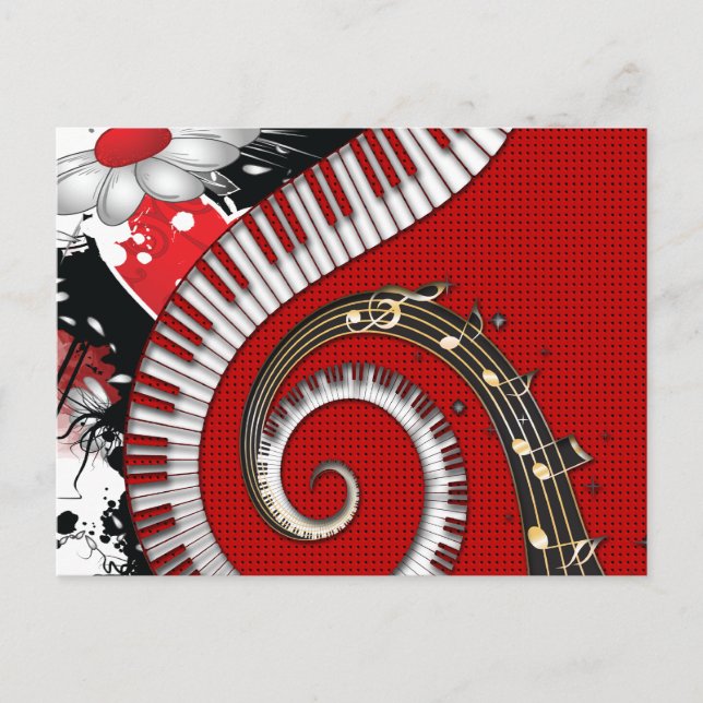 Piano Nycklar Musik noter Grunge Blommigt Swirls Vykort (Framsida)