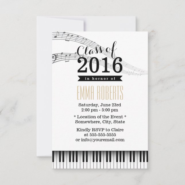 Piano Nycklar & Musik noter Musical Studentfest Inbjudningar (Framsida)