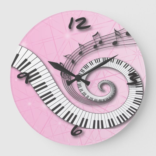 Piano Nycklar Musik noter om rosa Wall Clock Stor Klocka (Framsida)