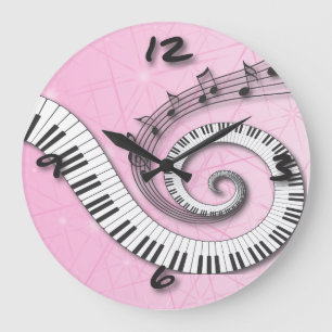 Piano Nycklar Musik noter på rosa Wall Clock Stor Klocka