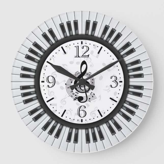 Piano Nycklar Musik noter Wall Clock Stor Klocka (Framsida)