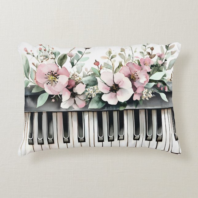 Piano Nycklar och Flowers accent Pillow Prydnadskudde (Framsidan)