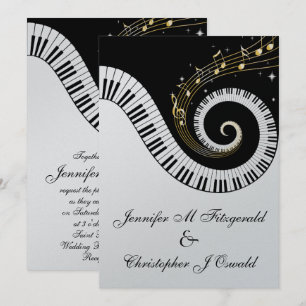 Piano Nycklar och Golden Musik noter Bröllop Inbjudningar