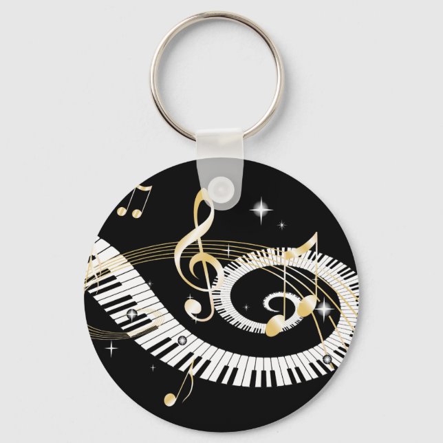 Piano Nycklar och Golden Musik noter Nyckelring (Framsida)