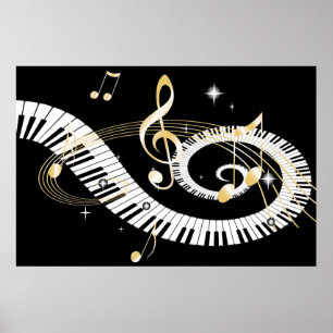 Piano Nycklar och Golden Musik noter Poster