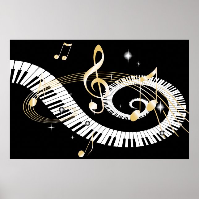 Piano Nycklar och Golden Musik noter Poster (Framsidan)