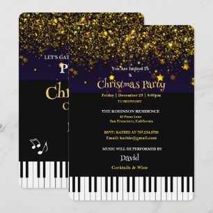 Piano Nycklar och Guld Glitter, julen Party Inbjudningar