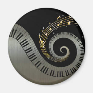 Piano Nycklar och Guld Musik noter Aluminium Magnet