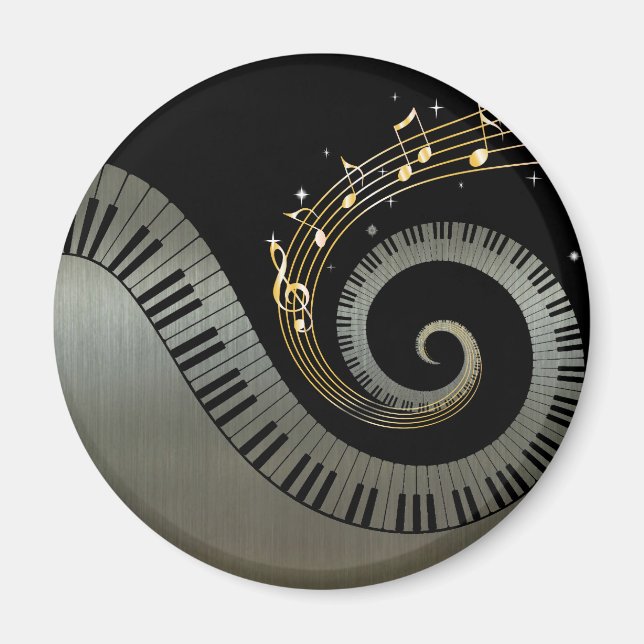 Piano Nycklar och Guld Musik noter Aluminium Magnet (Framsidan)