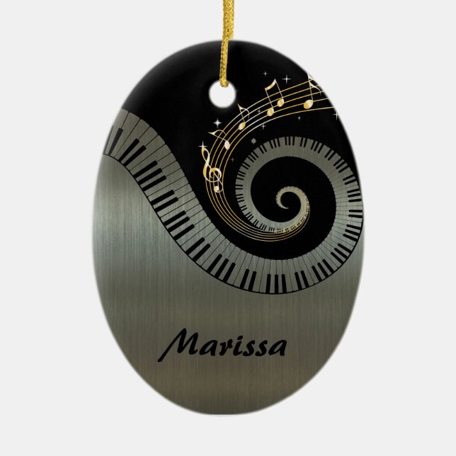 Piano Nycklar och Guld Musik noter Julgransprydnad Keramik (Framsidan)