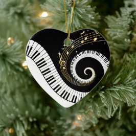 Piano Nycklar och Guld Musik noter Julgransprydnad Keramik