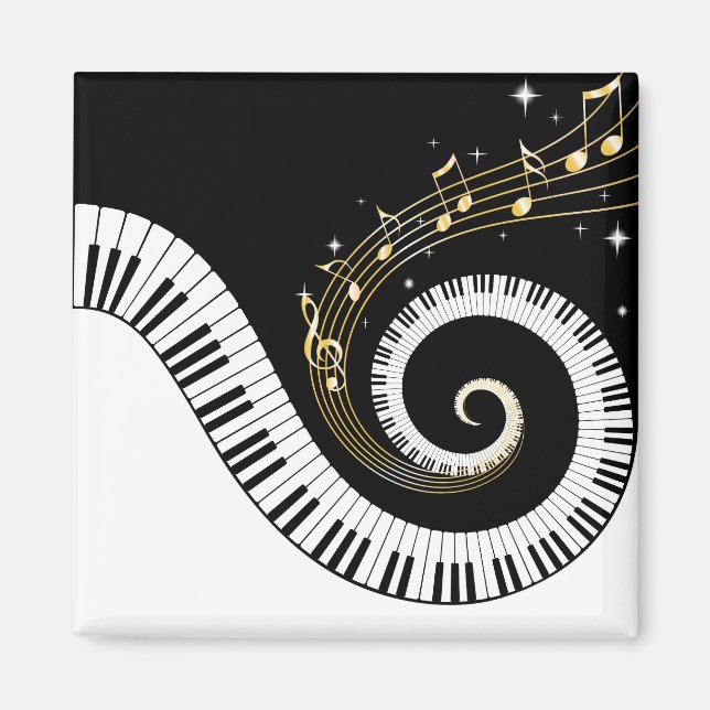 Piano Nycklar och Guld Musik noter Magnet (Framsidan)