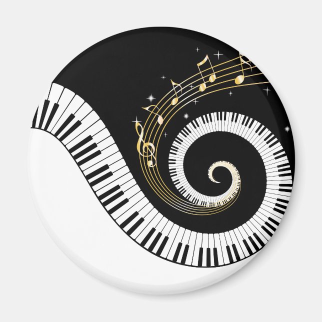 Piano Nycklar och Guld Musik noter Magnet (Framsidan)