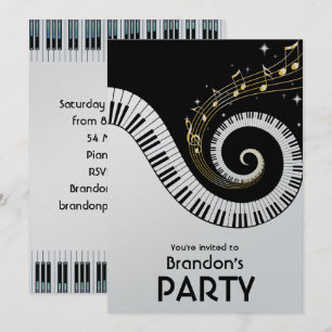 Piano Nycklar och Guld Musik noter Party Inbjudningar
