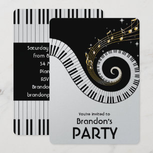 Piano Nycklar och Guld Musik noter Party Inbjudningar