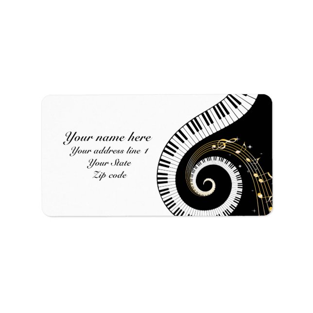 Piano Nycklar och Musik noter Adressetikett (Framsidan)