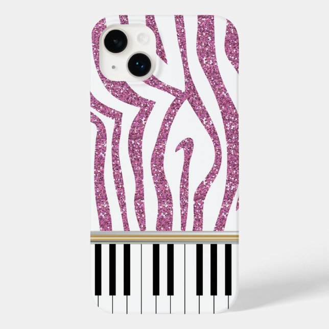 Piano Nycklar Rosa Glitter Zebra tryck (Baksida)
