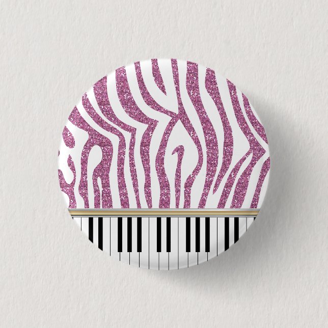 Piano Nycklar Rosa Glitter Zebra tryck Knapp (Framsida)