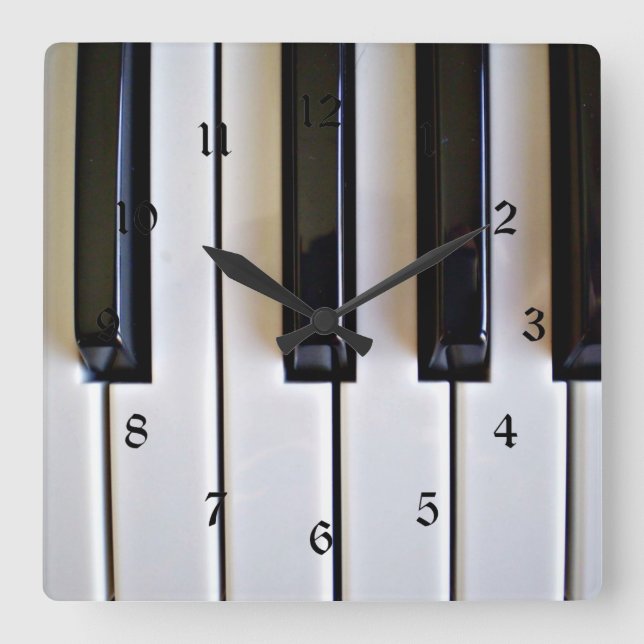 Piano Nycklar - Svarta och vita Fyrkantig Klocka (Framsida)