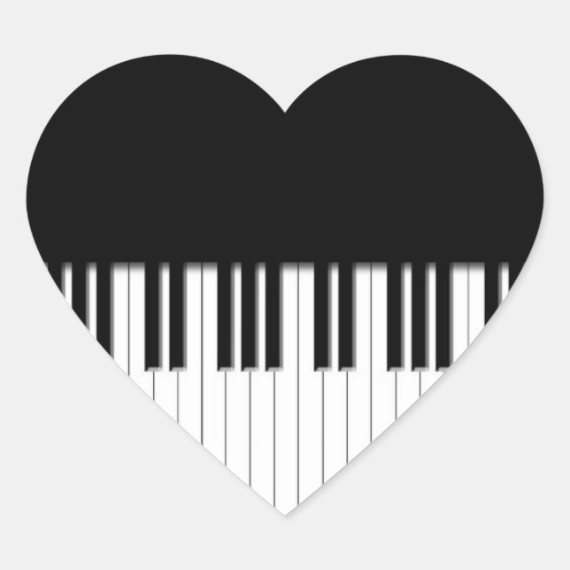 Piano Nycklar svartvitt Hjärtformat Klistermärke (Framsida)