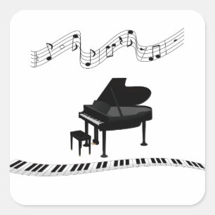 Piano nycklar, tangentbord och musik noter fyrkantigt klistermärke