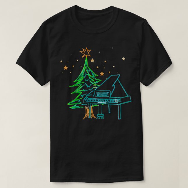 Piano och Julgran med Stars T Shirt (Design framsida)