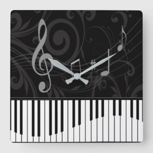 Piano och Musik noter Fyrkantig Klocka