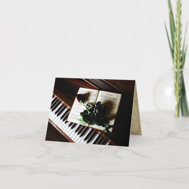 Piano och rosa brölloptackkort tack kort (Framsida)