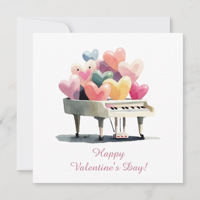 Piano of Love Hearts Valentine's Day Kort (Framsida)