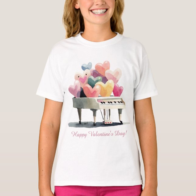 Piano of Love Hearts Valentine's Day T Shirt (Framsida)