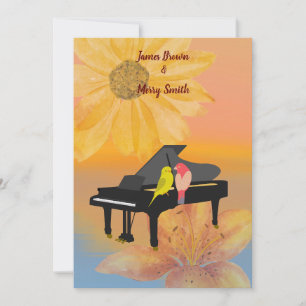 Piano Parrots Dreamy Flower Sunset Bröllop Inbjudningar