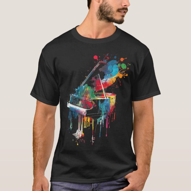 Piano Piano Stänk Art Jazz Composer Tangentbord T Shirt (Framsida)
