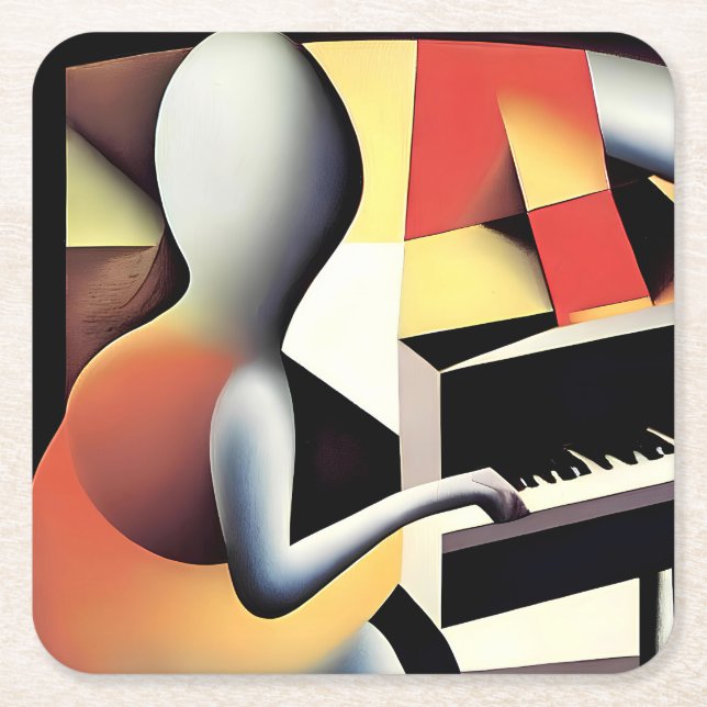 Piano Player - Airbrush Art Underlägg Papper Kvadrat (Framsidan)