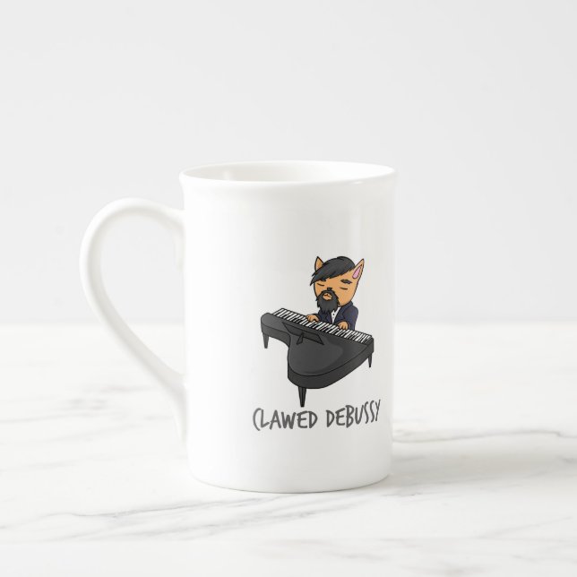 Piano Player Cat Pun-Roligt Gift Benporslin Mugg (Vänster)