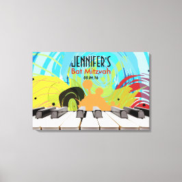 Piano Player Girl Bat mitzvah Sign-In Board Canvastryck