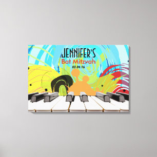 Piano Player Girl Bat mitzvah Sign-In Board Canvastryck