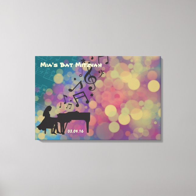 Piano Player Girl Bat mitzvah Sign-In Board Canvastryck (Framsida)