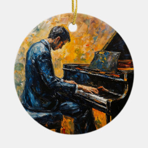 Piano Player - Oljemålning Julgransprydnad Keramik