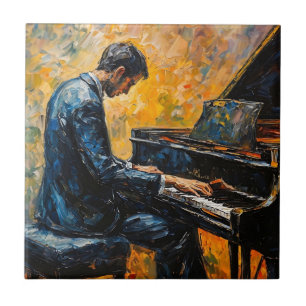 Piano Player - Oljemålning Kakelplatta
