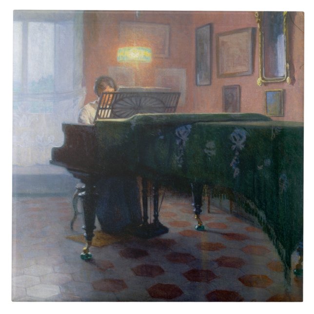 Piano Player (Pianist) (kvinnlig musiker) Kakelplatta (Framsidan)