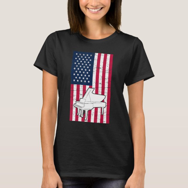 Piano Player Piano American Flag Patriotic Pianist T Shirt (Framsida)
