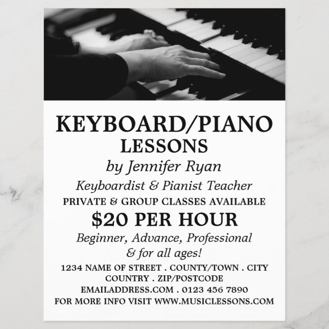 Piano Player, Tangentbord, Piano Lessons Reklamblad (Framsidan)