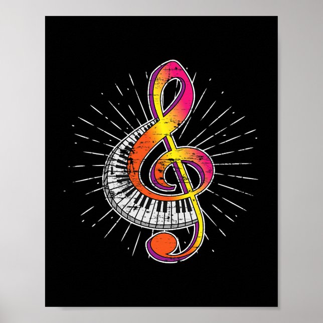 Piano Player Treble Clef Pianist Gift Classical Mu Poster (Framsidan)