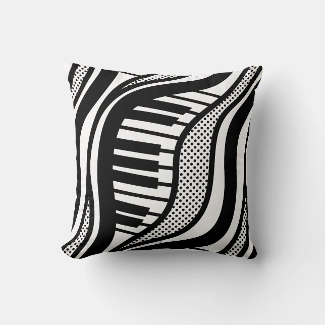 Piano Polka Vågar Pillow - Black & White Music Kudde (Framsida)