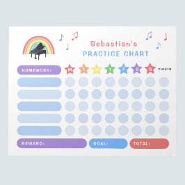 Piano Practice Musik noter Rainbow Reward Chart Anteckningsblock