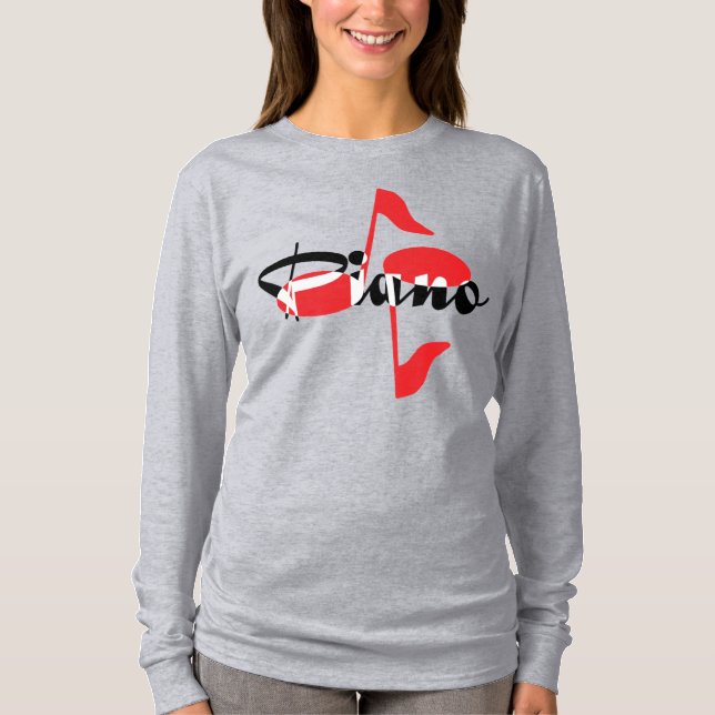 Piano Red Notes T Shirt (Framsida)